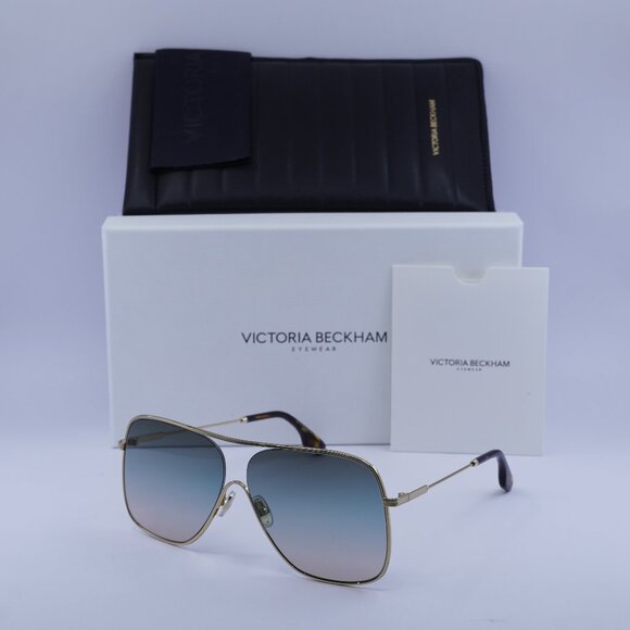 Victoria Beckham VB132S 756 Aviator Sunglasses – Gold/Petrol Sand Gradient - Picture 1 of 13
